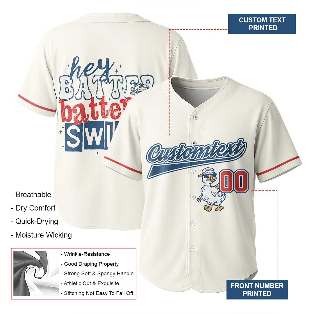 Hey Batter Batter Swing - Custom White Red Baseball Jersey