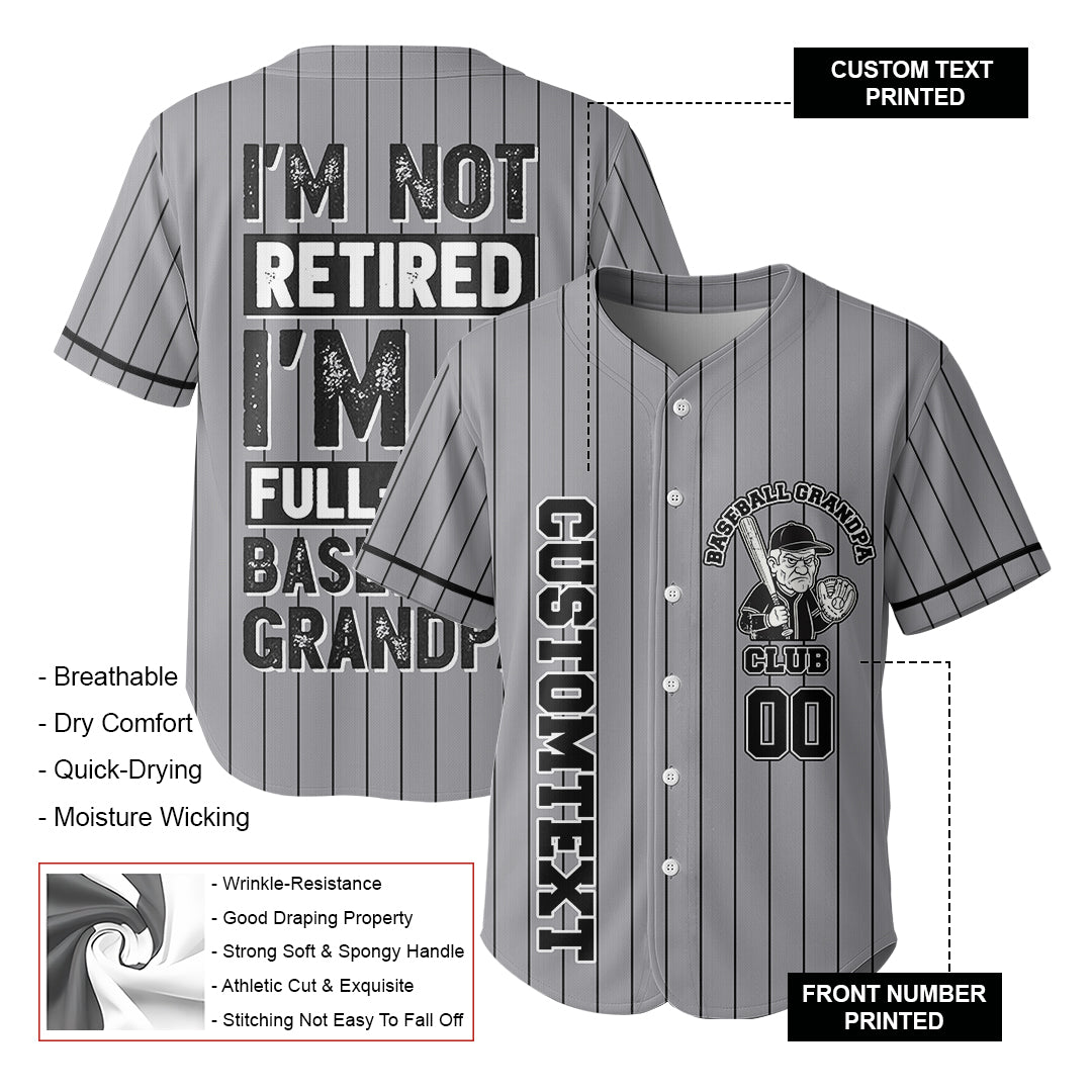 A Fulltime Baseball Grandpa - Custom Grey with Black Stripes Baseball Jersey