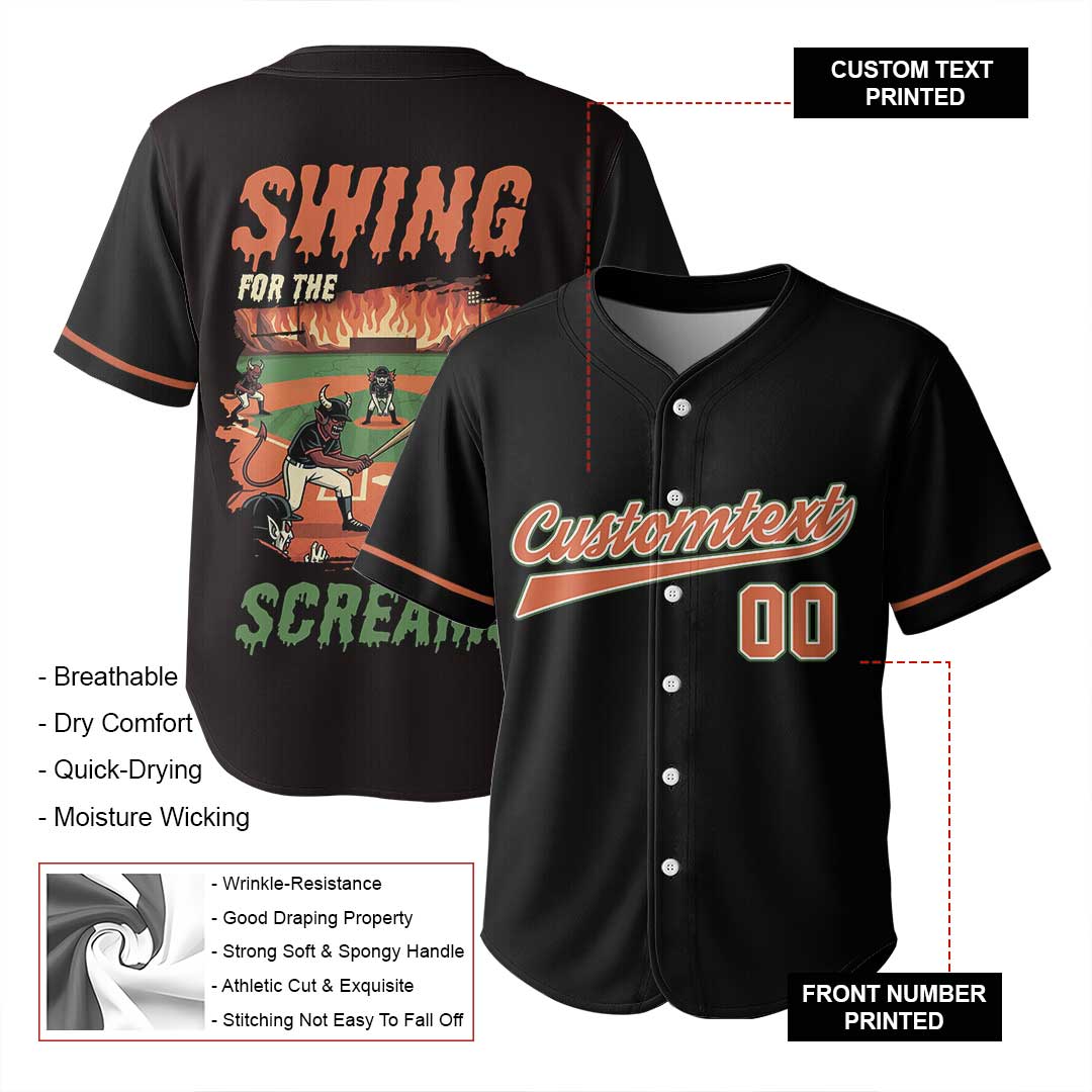 Swing For The Screams - Custom Black Orange Halloween Baseball Jersey