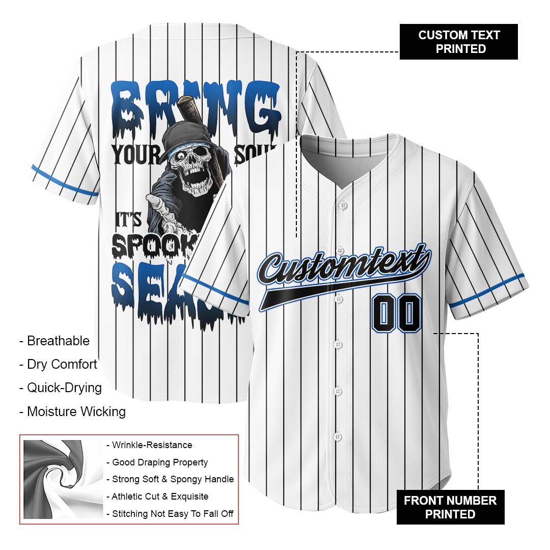 Bring Your Soul - Custom White with Black Stripes Halloween Baseball Jersey