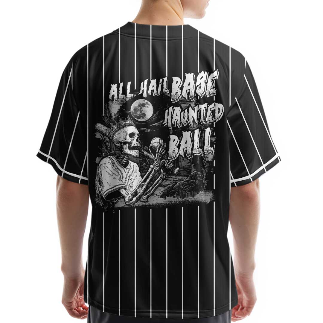 All Hail Base-Haunted-Ball - Custom Black White Halloween Baseball Jersey