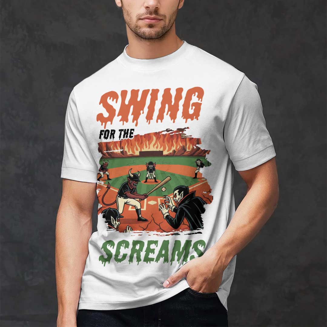 Swing For The Screams Black White Baseball Halloween T-Shirt