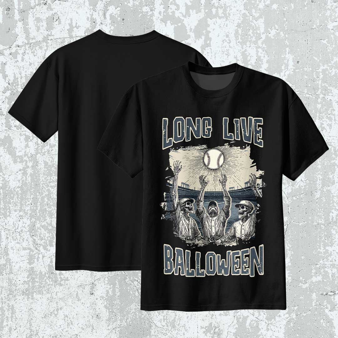 Long Live Balloween Black White Baseball Halloween T-Shirt
