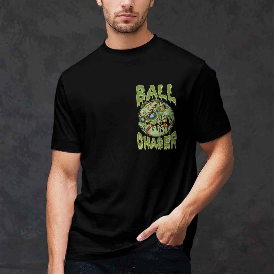 Chase The Undead And Fly Ball Black White Baseball Halloween T-Shirt