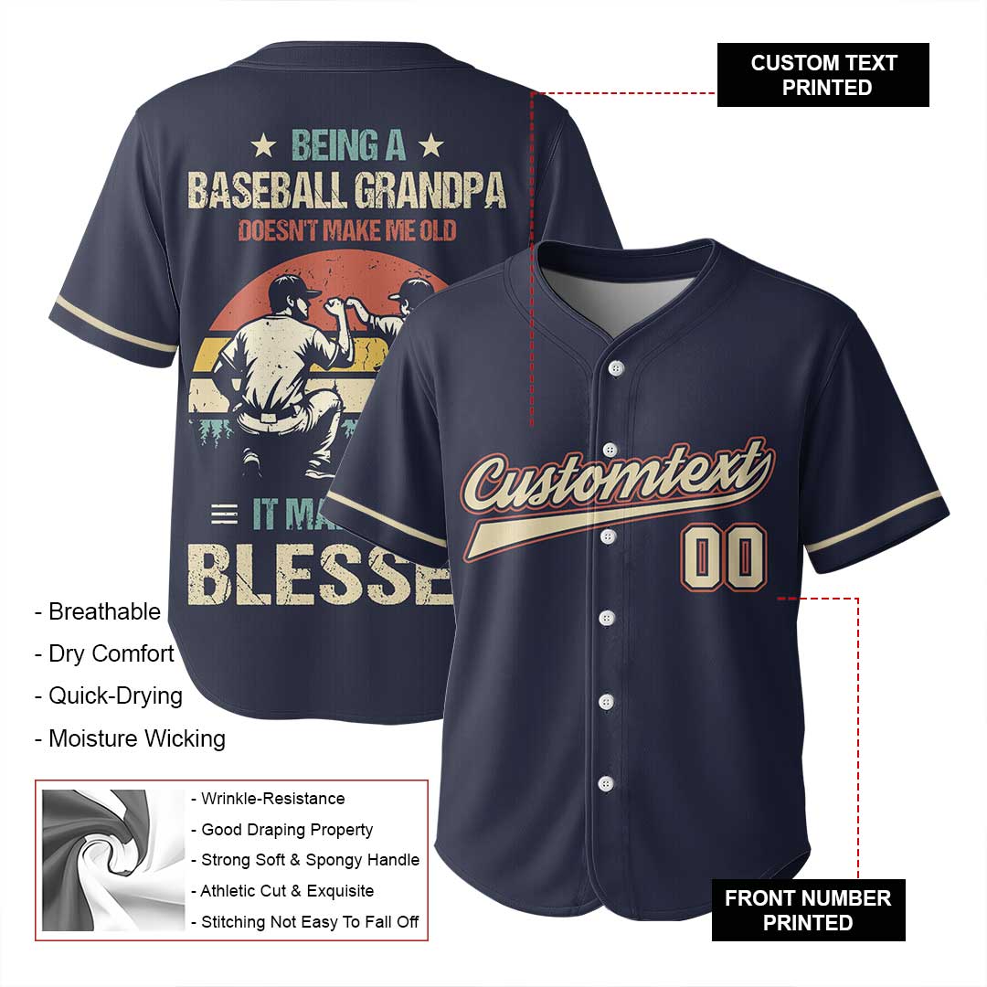 Being A Baseball Grandpa Doesn't Make Me Old - Custom Navy Yellow Baseball Jersey