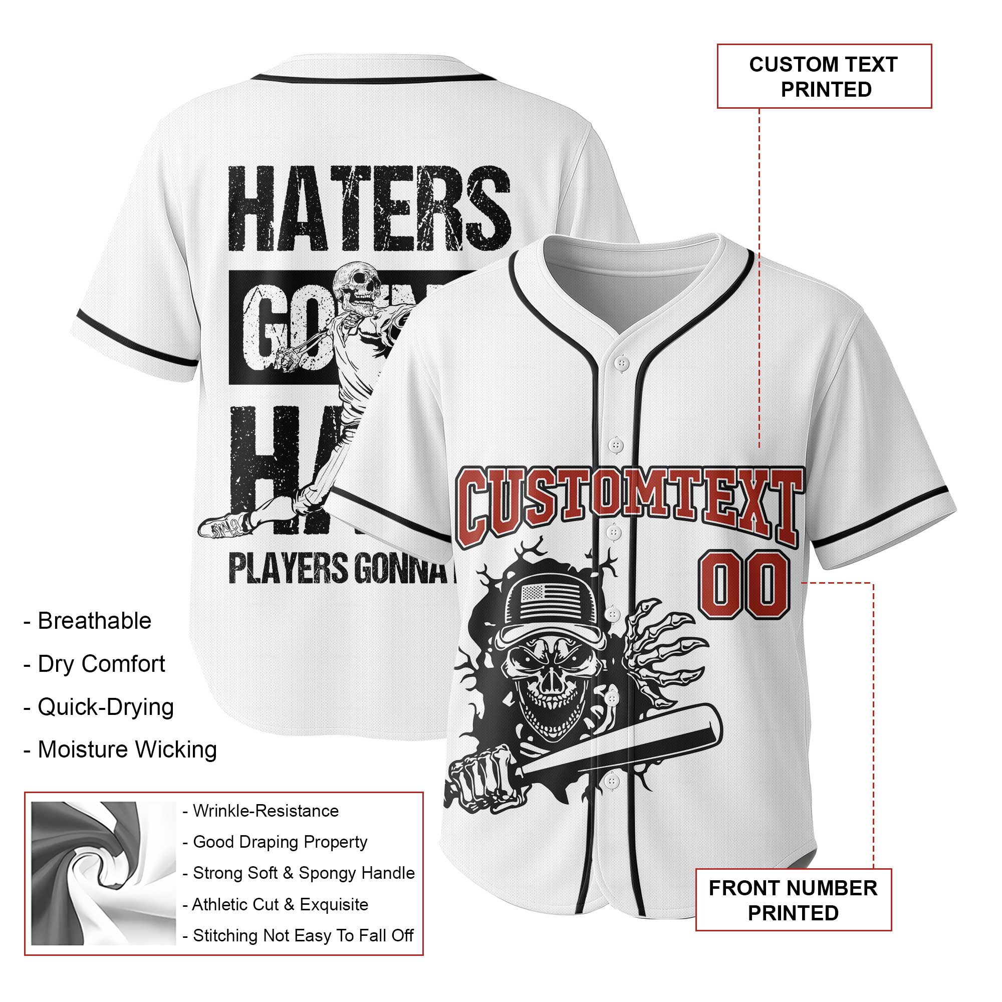 Haters Gonna Hate Players Gonna Play - Custom White Baseball Jersey