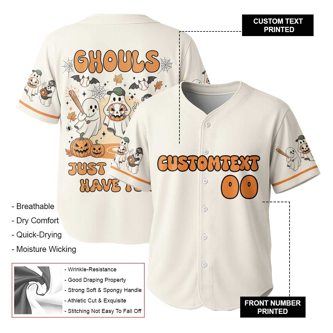 Ghouls Just Wanna Have Fun - Custom Cream Orange Halloween Baseball Jersey