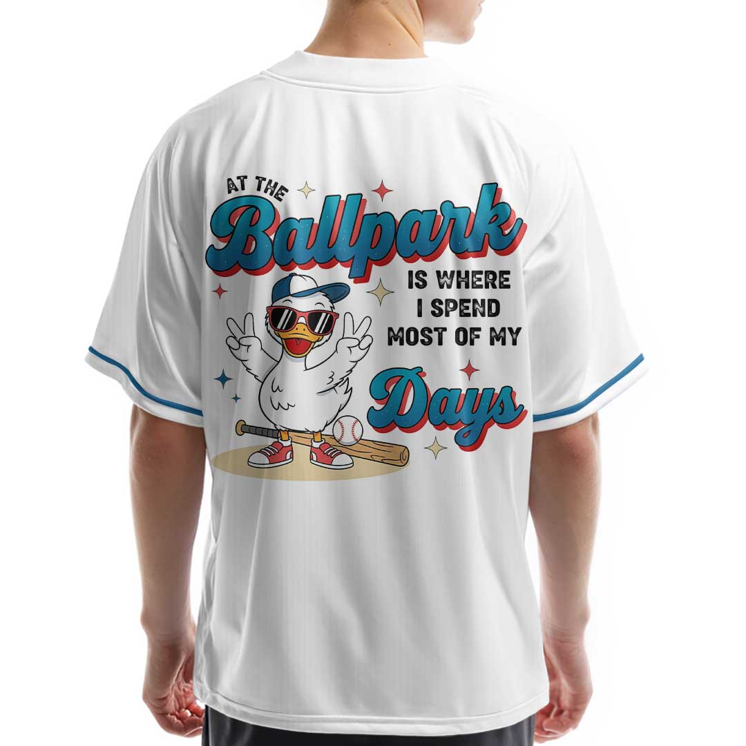 At The Ballpark Is Where I Spend Most Of My Days - Custom White Blue Baseball Jersey