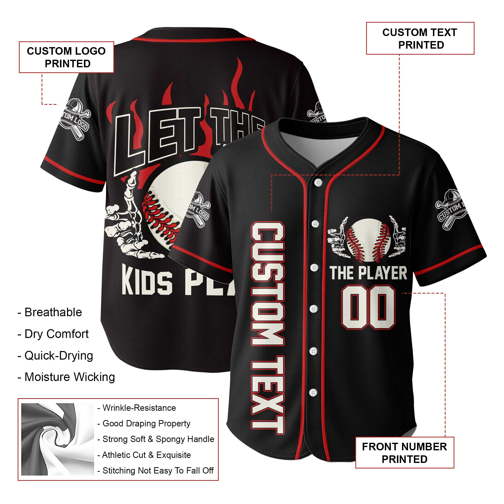 Let The Kids Play - Custom Black Baseball Jersey