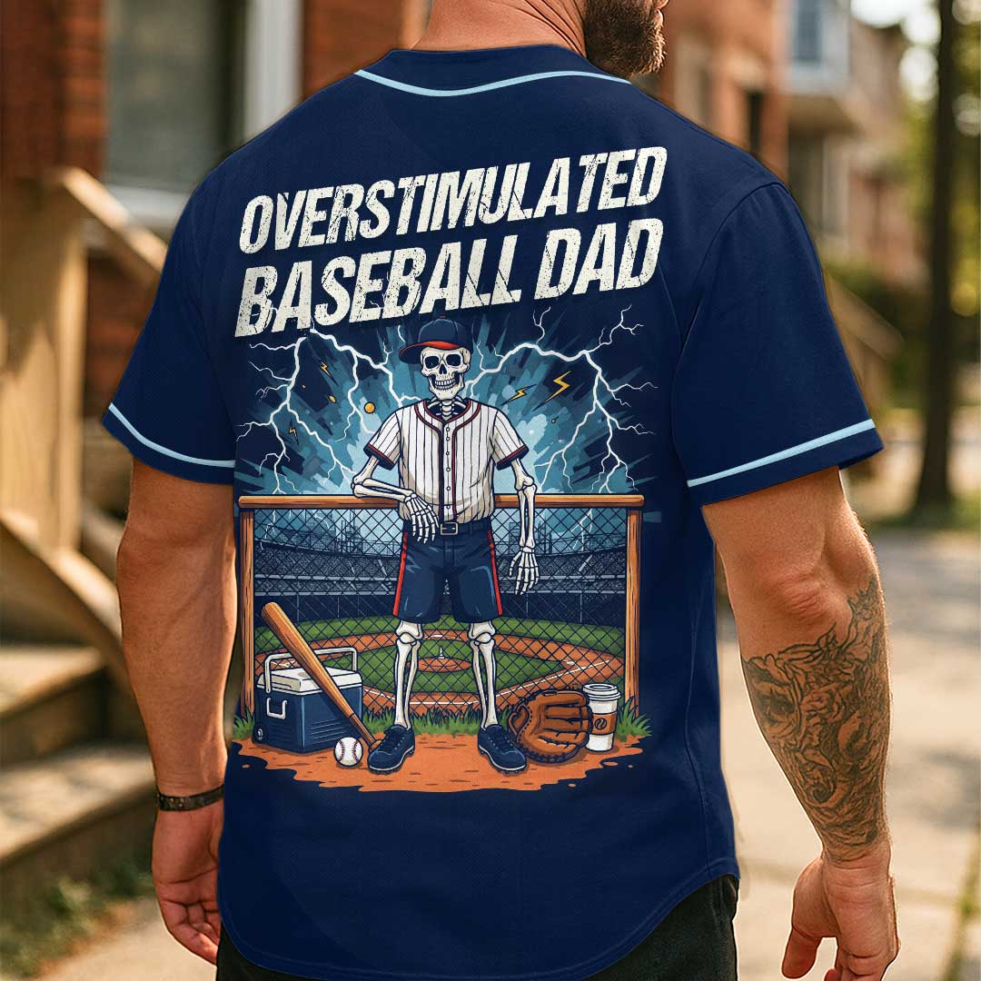 Overstimulated Baseball Dad - Custom Navy Halloween Baseball Jersey