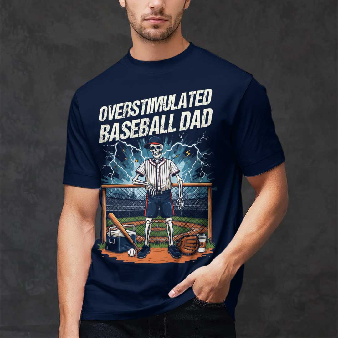 Overstimulated Baseball Dad Black Navy Baseball T-Shirt