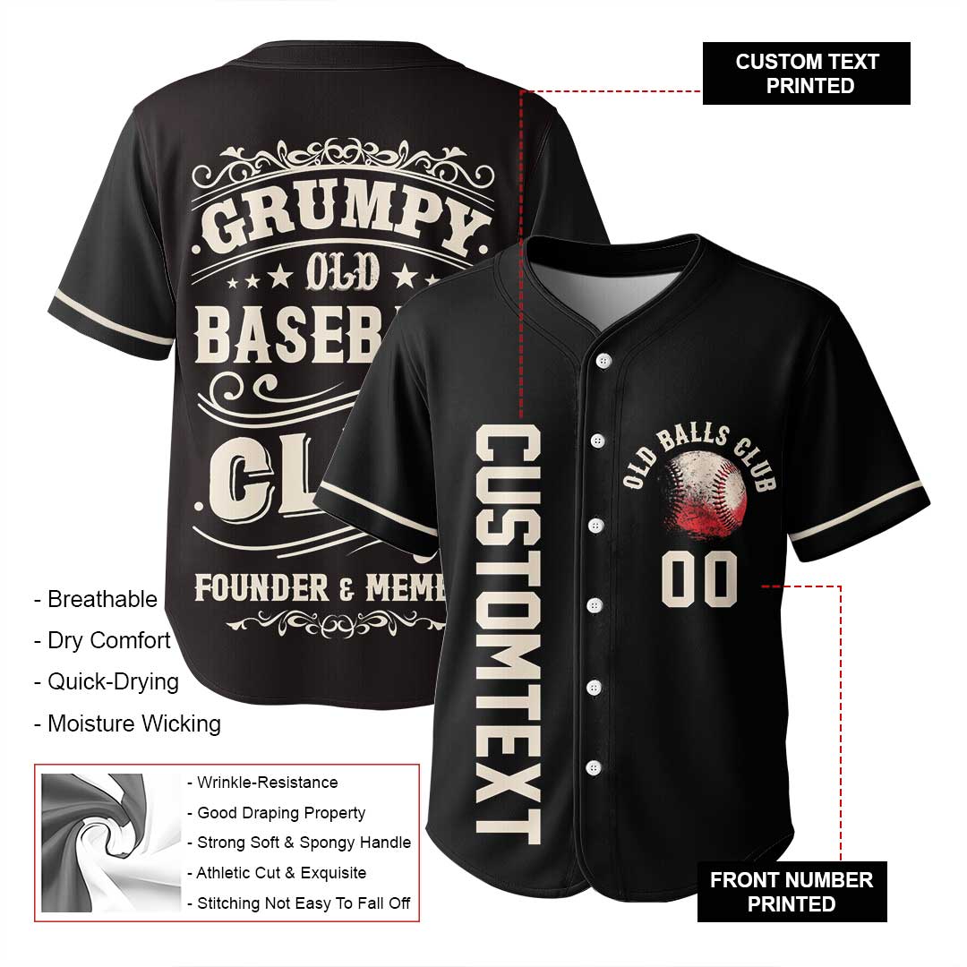Grumpy Old Baseball Man Club - Custom Black Baseball Jersey
