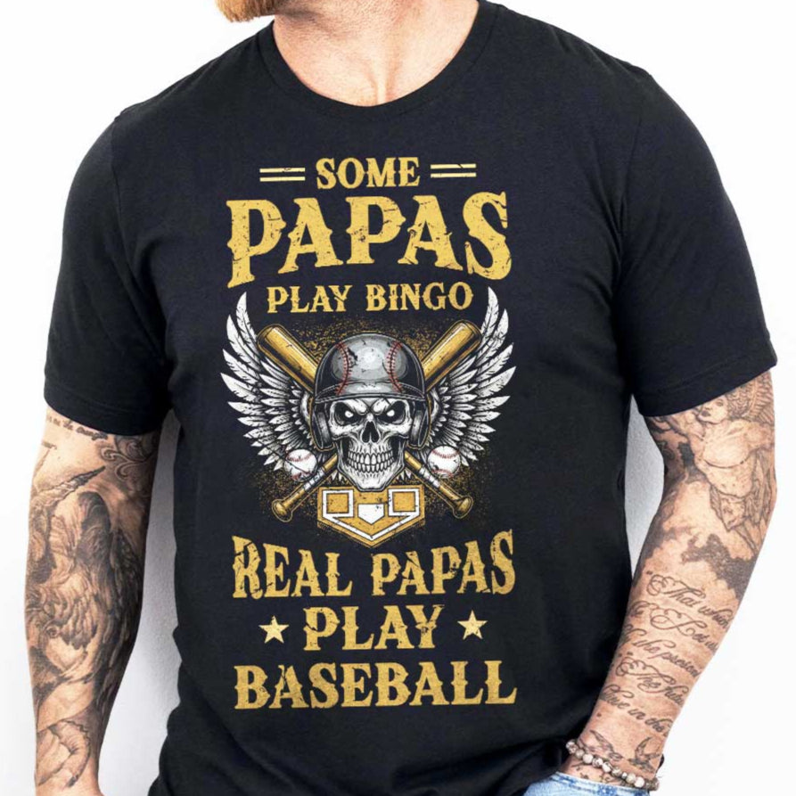 Real Papas Play Baseball - Black and Navy Baseball T-Shirt
