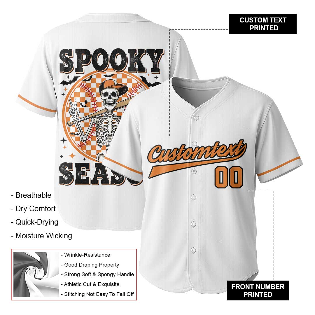 Spooky Season - Custom White Orange Halloween Baseball Jersey