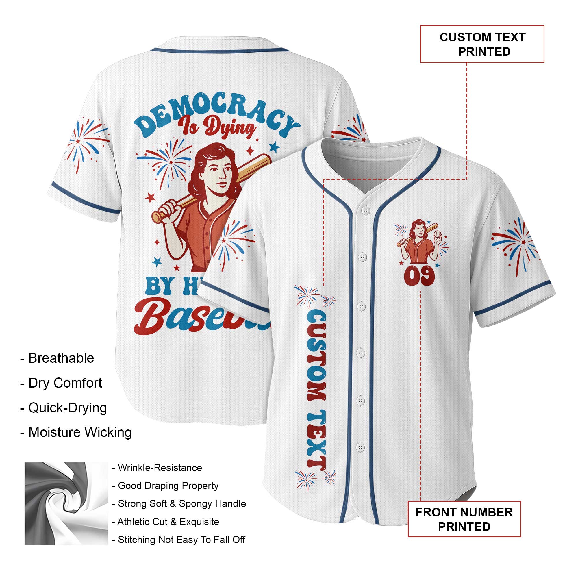 Democracy Is Dying By Hey Nice Baseball - Baseball Jersey - Patriotic American Jersey