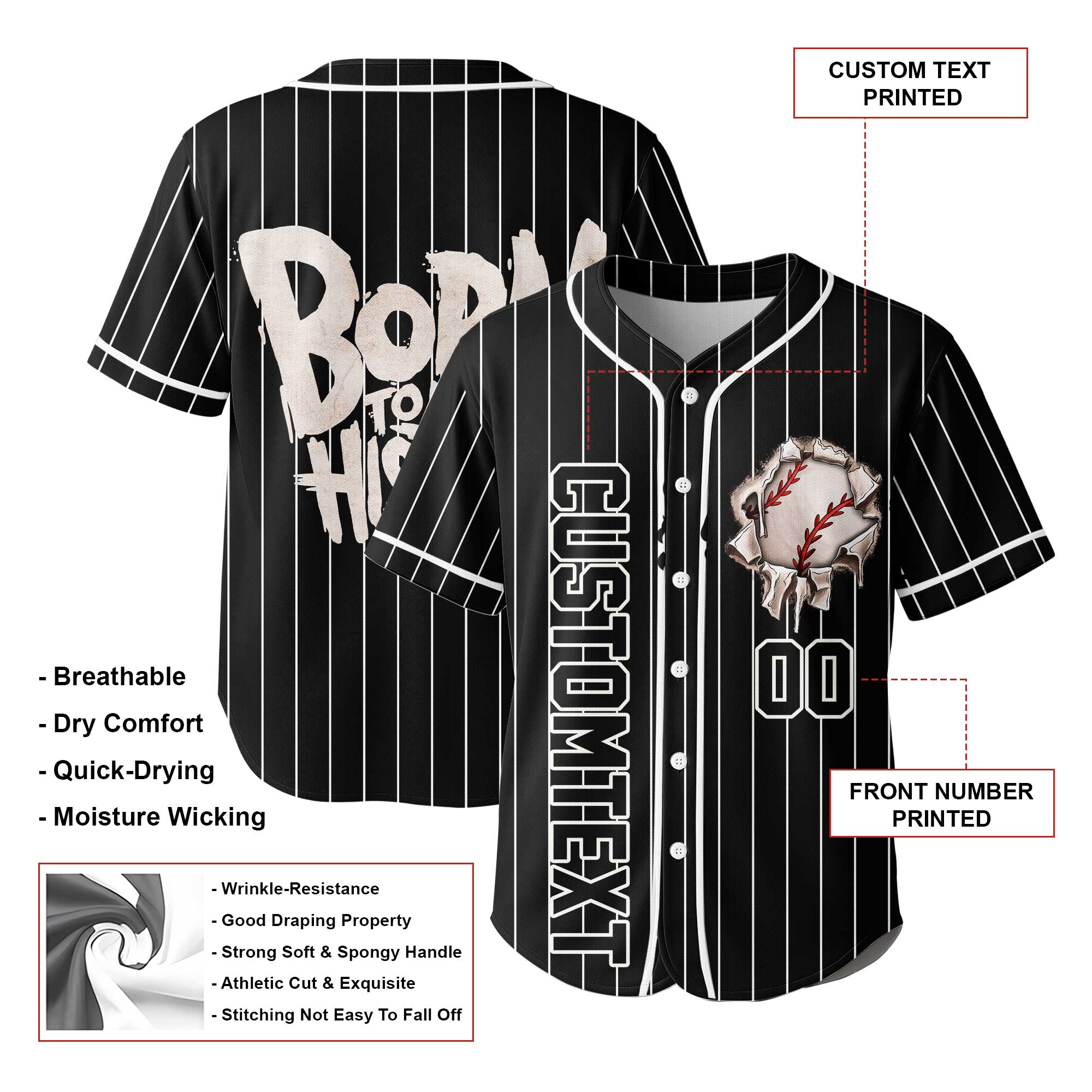 Born To Make History - Custom Black White Baseball Jersey