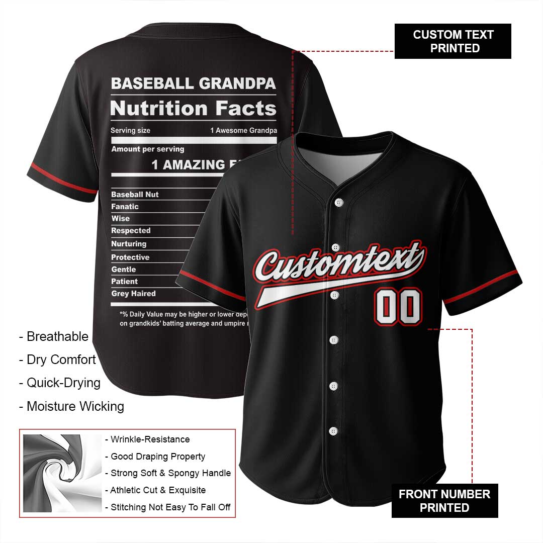 Baseball Grandpa Facts - Custom Black Baseball Jersey