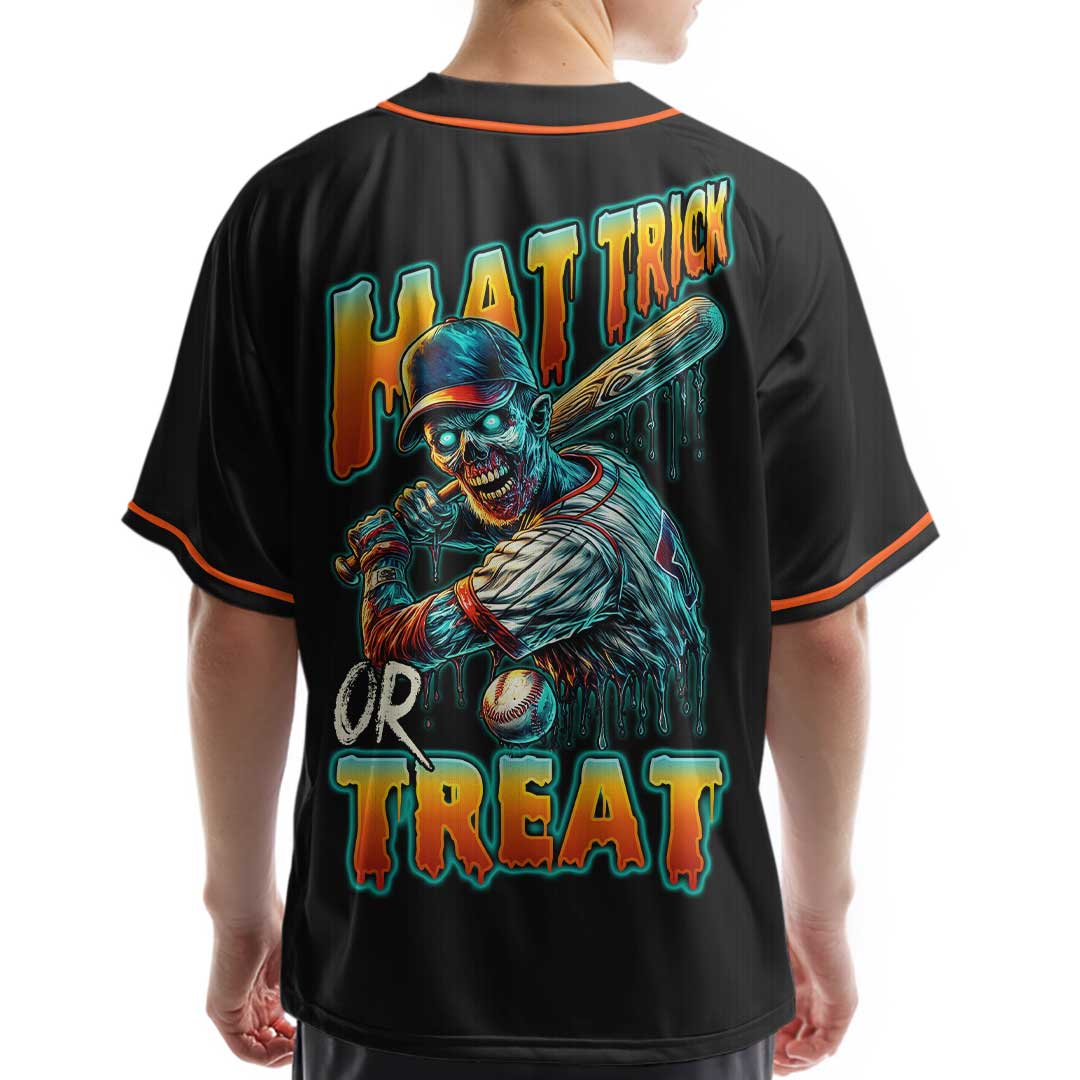 Hat Trick Or Treat - Custom Black and Orange Baseball Jersey