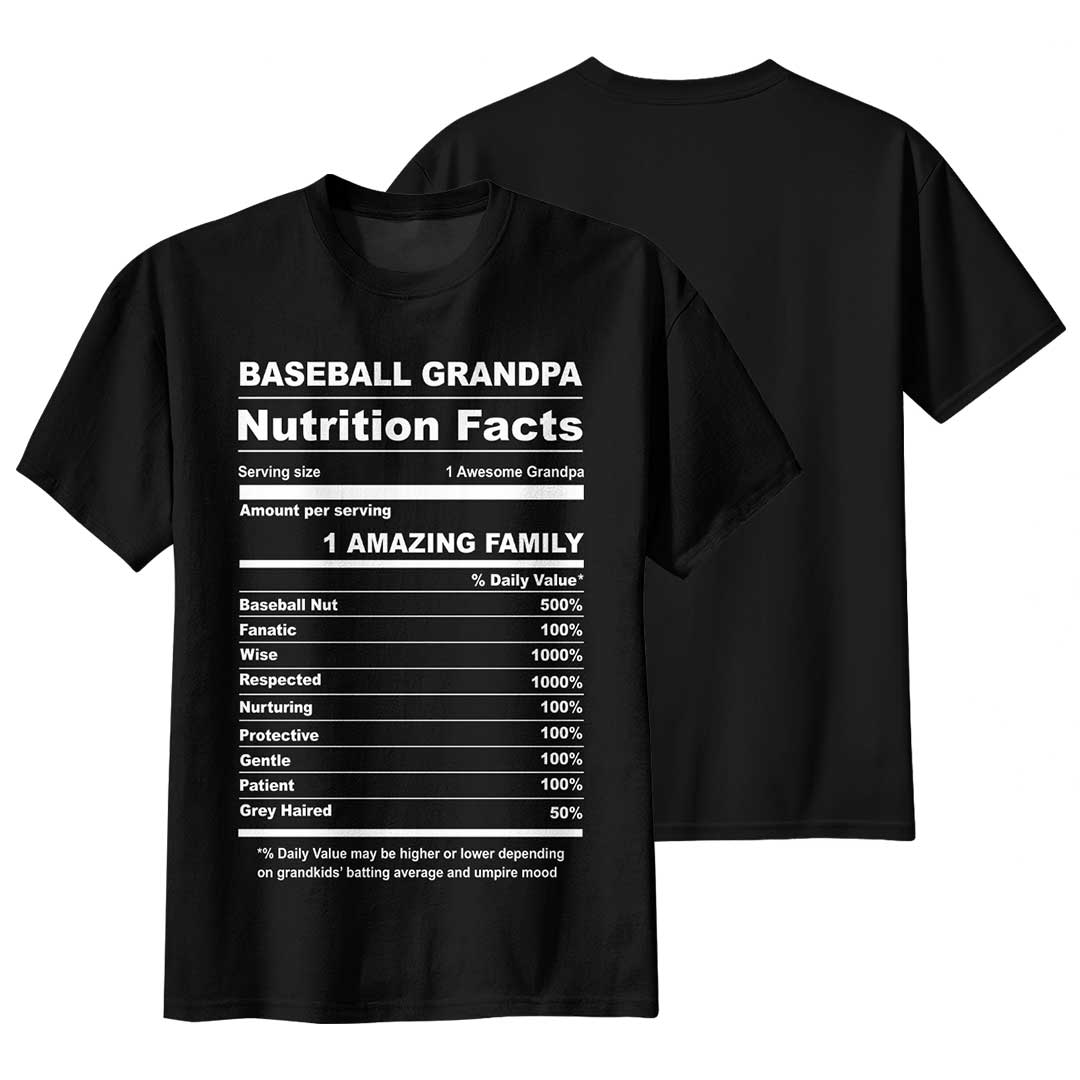 Baseball Grandpa Facts - Black Grey Baseball T-Shirt