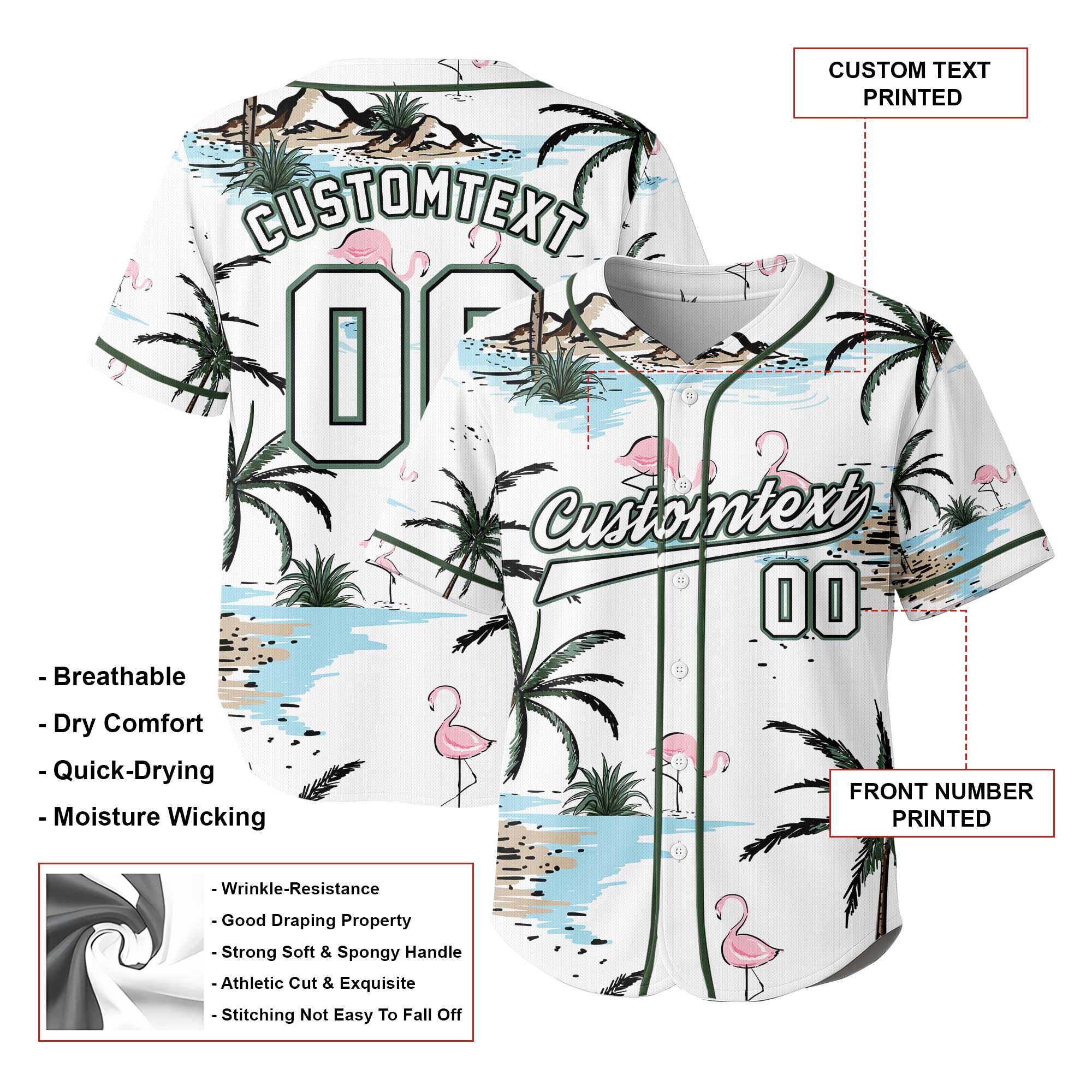 Custom Flamingo Summer Beach  Baseball Jersey