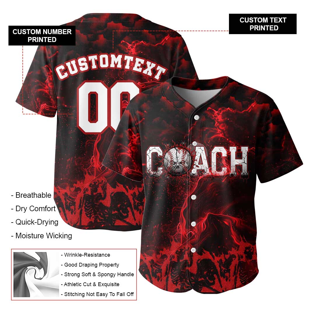 Coach - Custom Black Red Halloween Baseball Jersey
