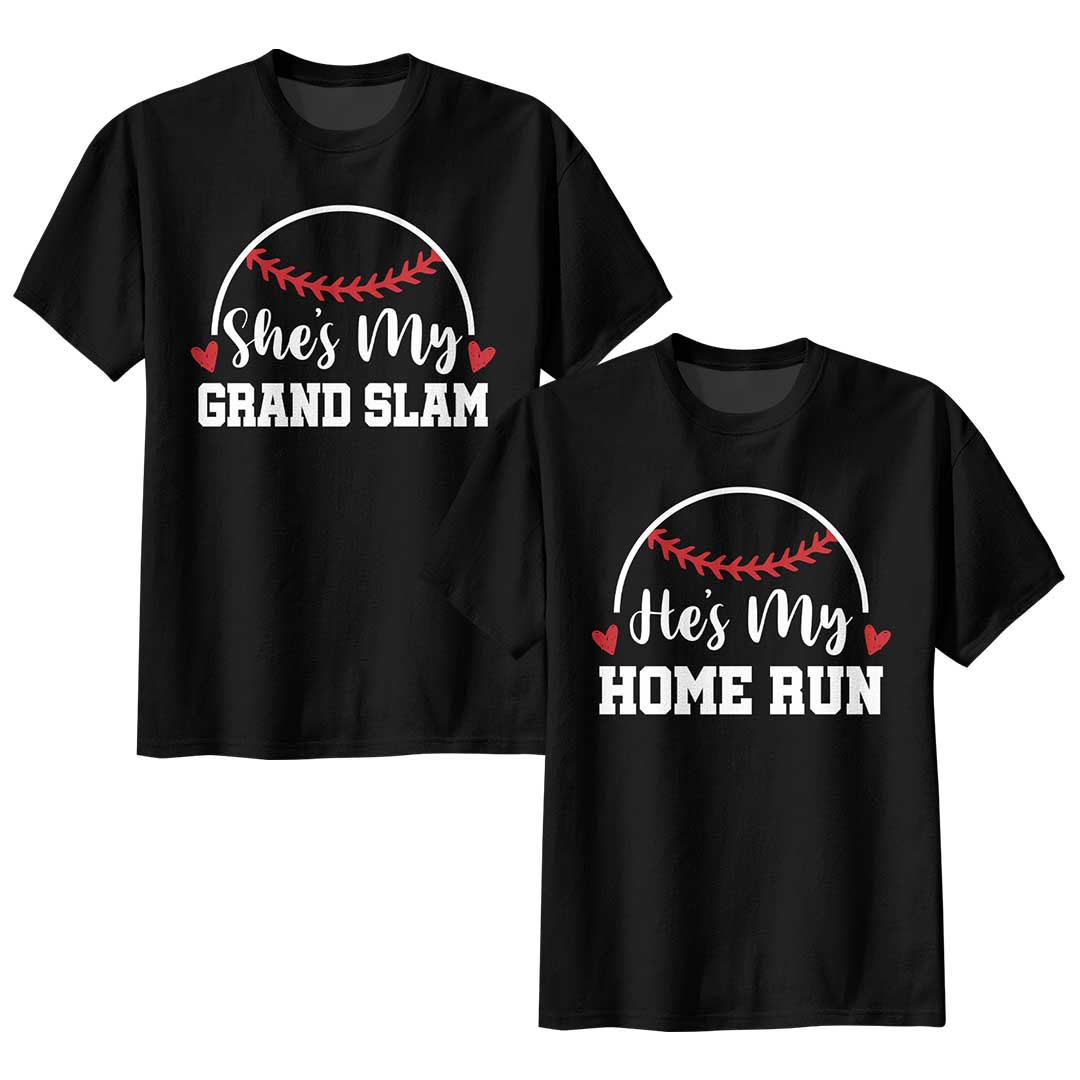 She's My and He's My - Black White Baseball Couple T-Shirt