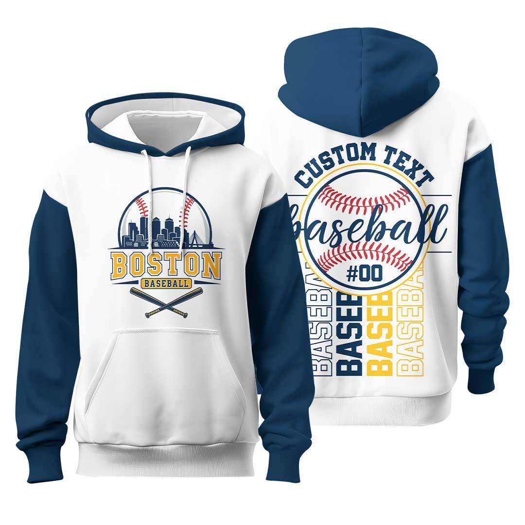 Baseball State Series - Custom White & Navy Baseball Hoodie