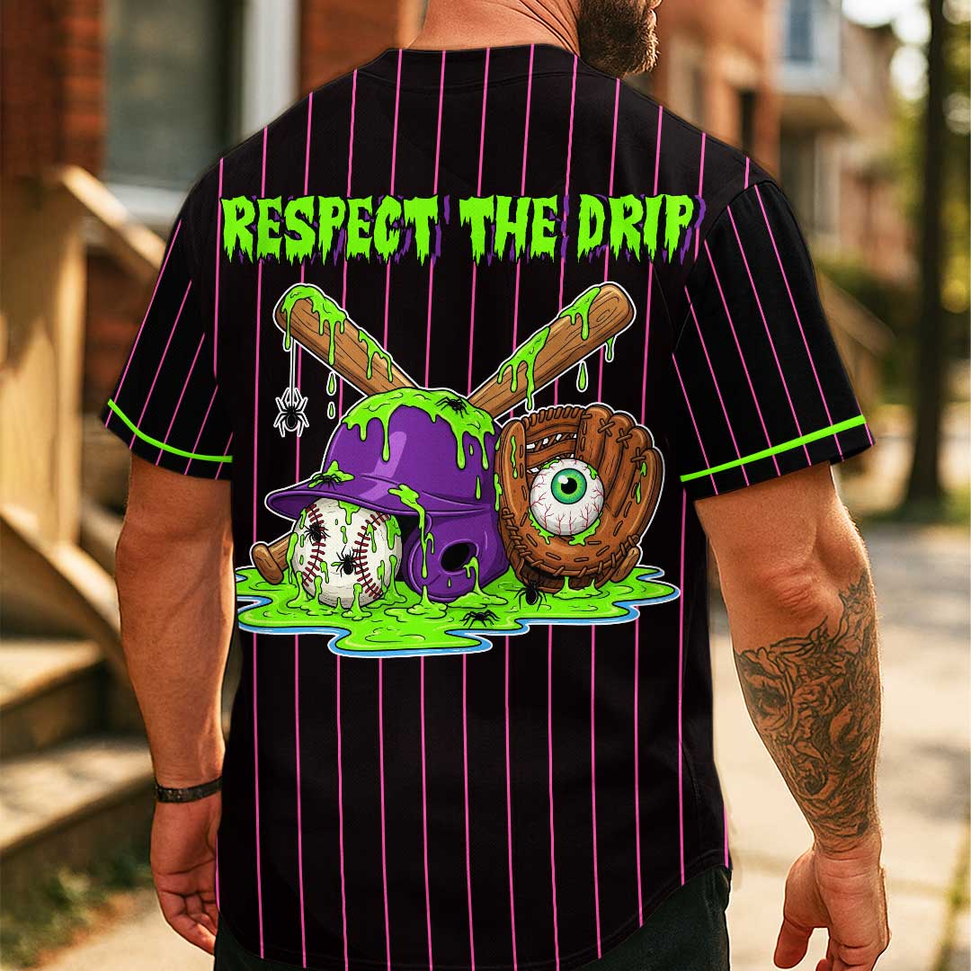 Respect The Drip - Custom Black Green Halloween Baseball Jersey