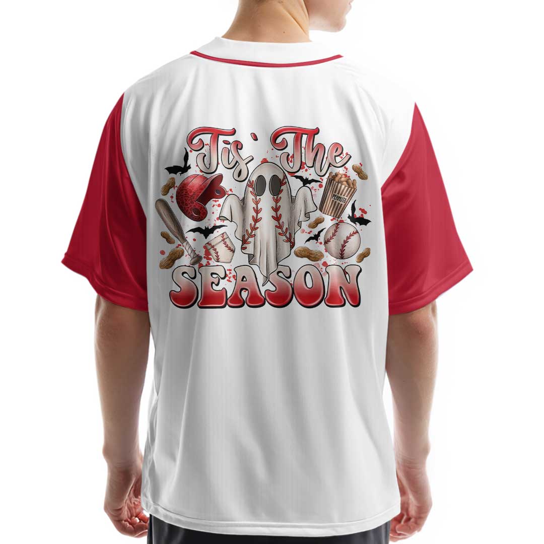 Tis The Season - Custom White Red Halloween Baseball Jersey