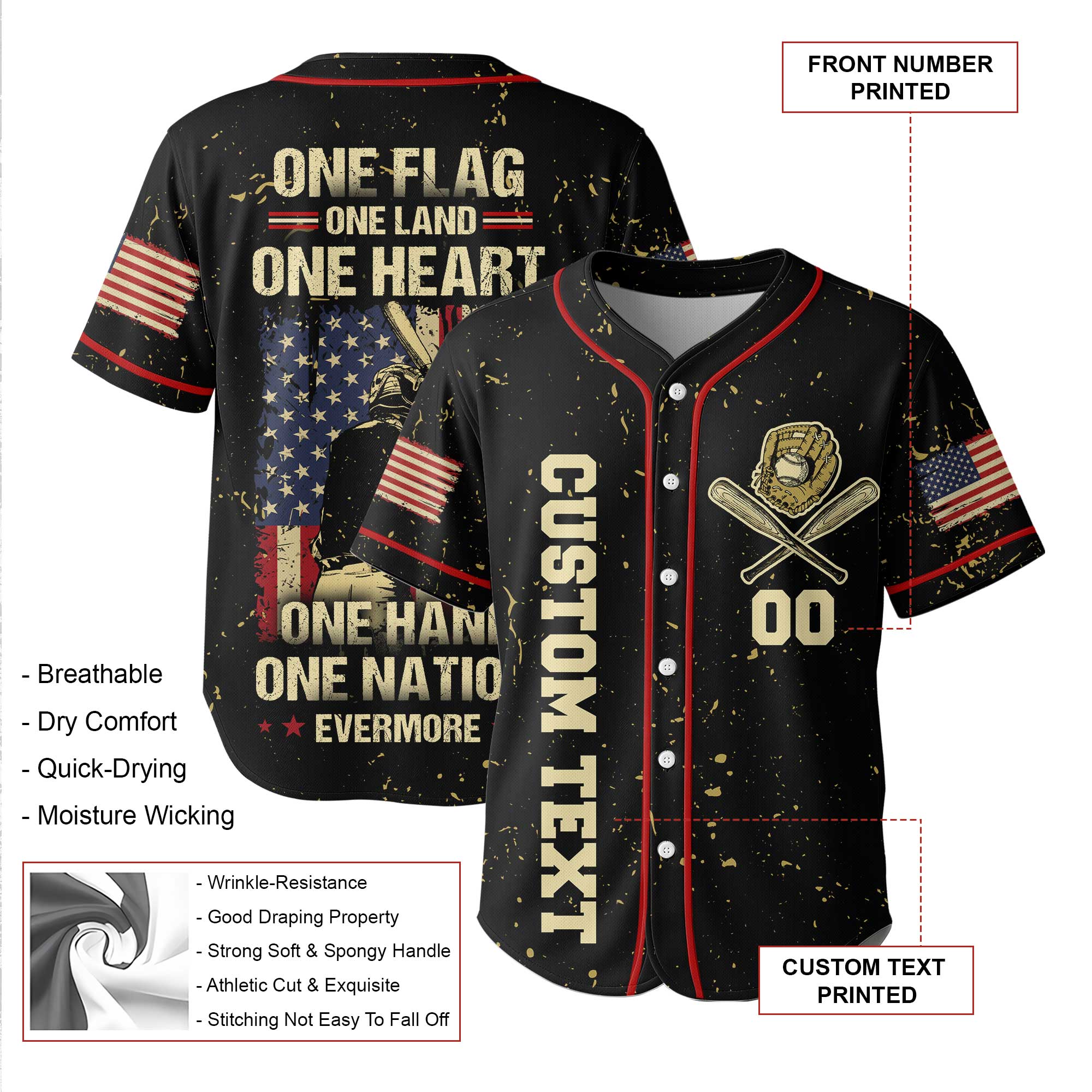 One Flag One Land One Heart One Hand One Nation Evermore - Custom Baseball Jersey - 4th of July Jersey Baseball Lovers