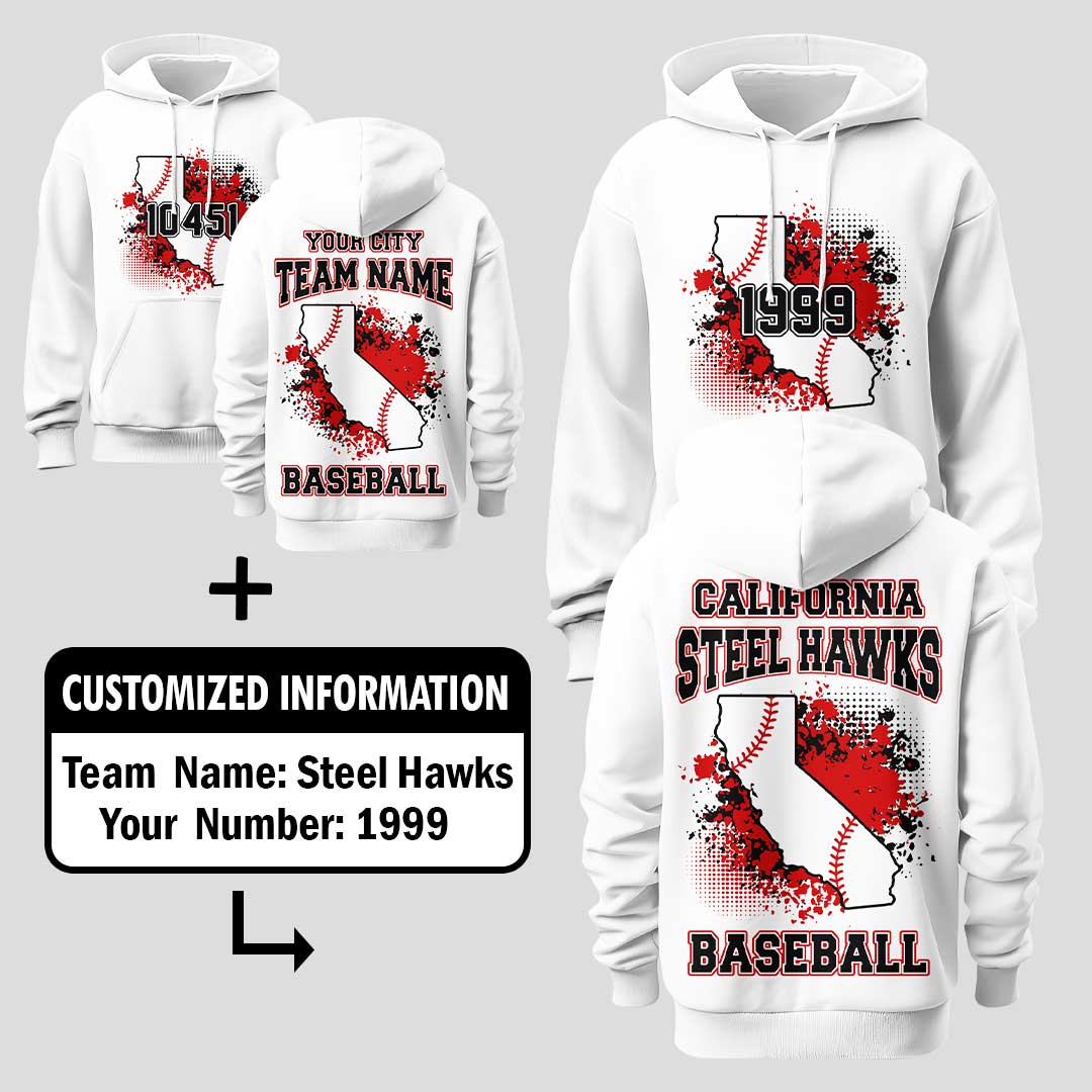 Baseball California State Series - Custom White Baseball Hoodie
