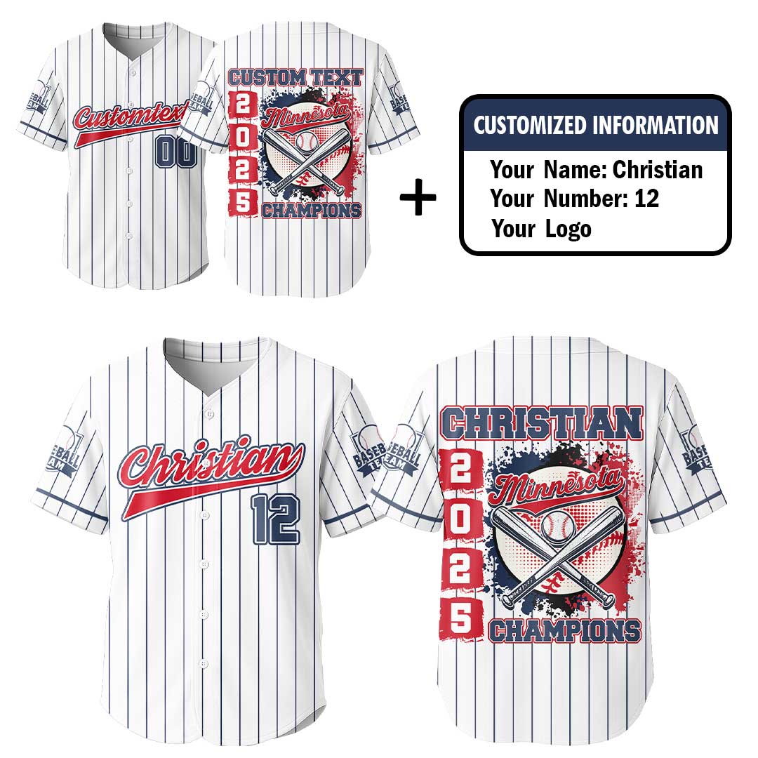 Baseball Minnesota State Series - Custom White with Navy Stripes Baseball Jersey