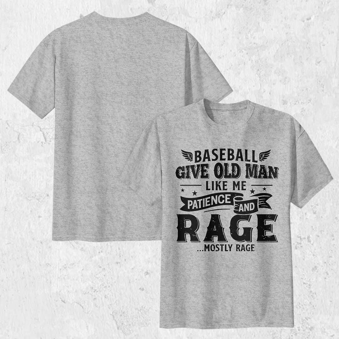 Baseball Give Old Man Patience and Rage - Black Navy Baseball T-Shirt