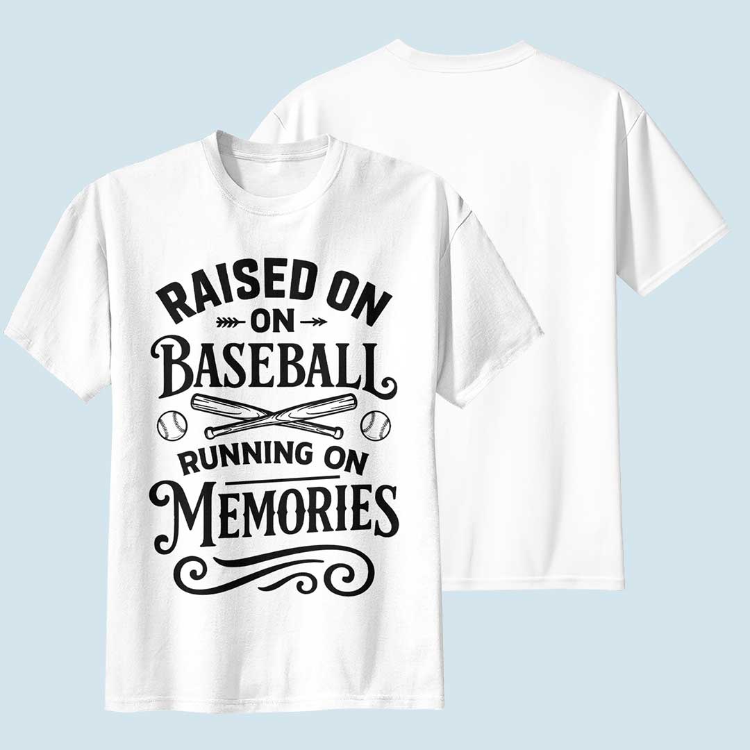 Raised On Baseball Running On Memories - Black White Baseball T-Shirt