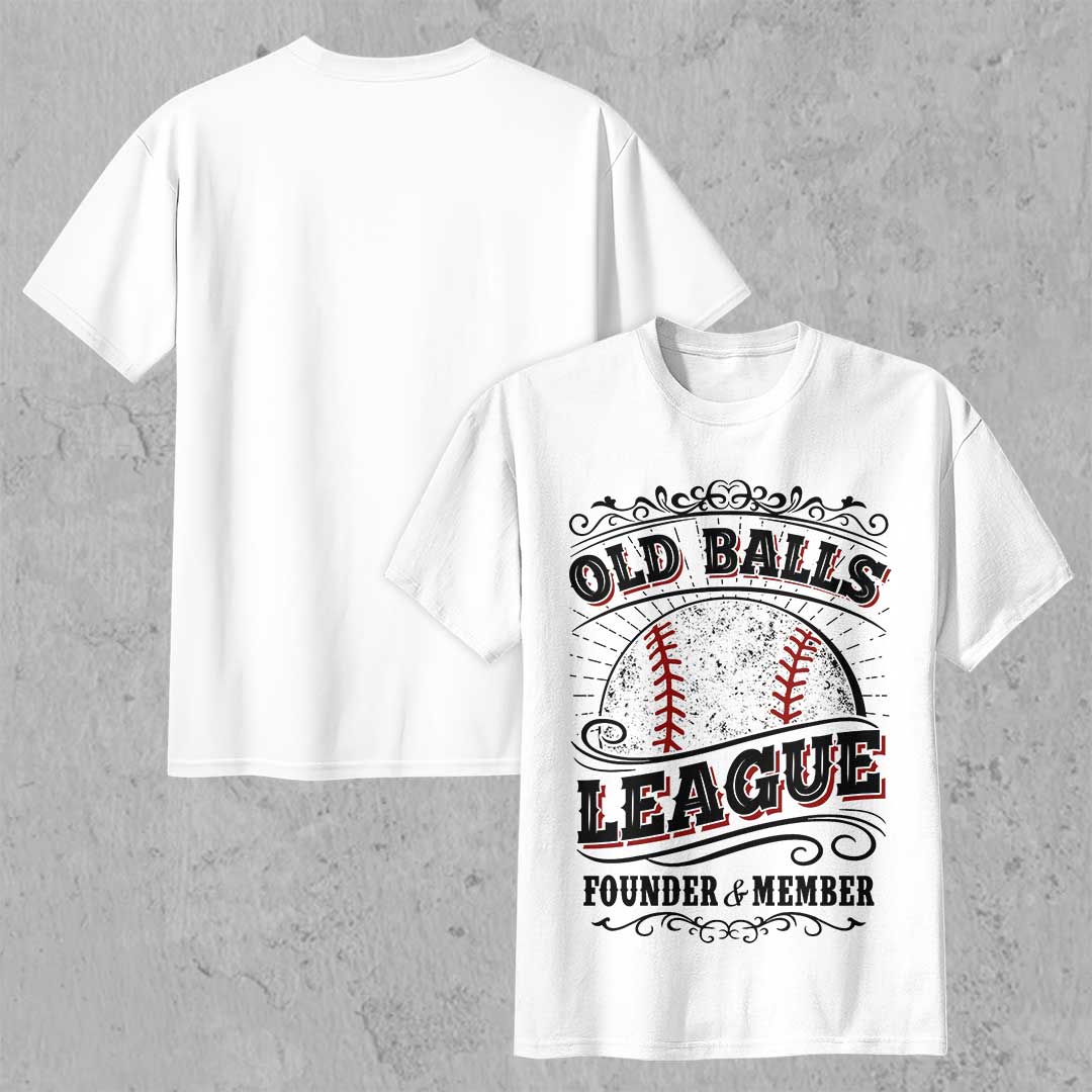 Old Balls League Founder - Black White Baseball T-Shirt