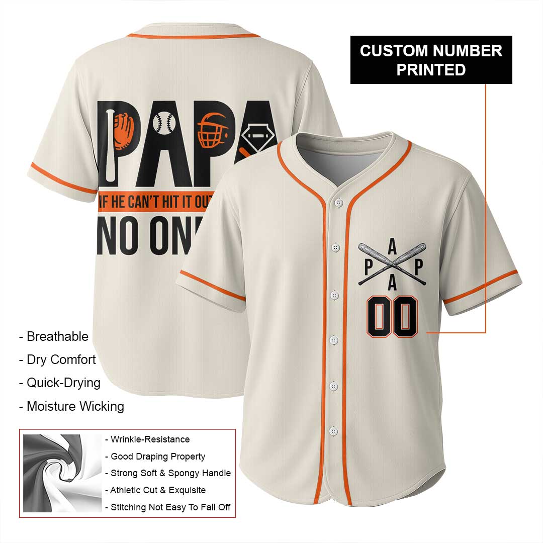 Papa Can Hit It Out Of The Park - Custom Cream Baseball Jersey