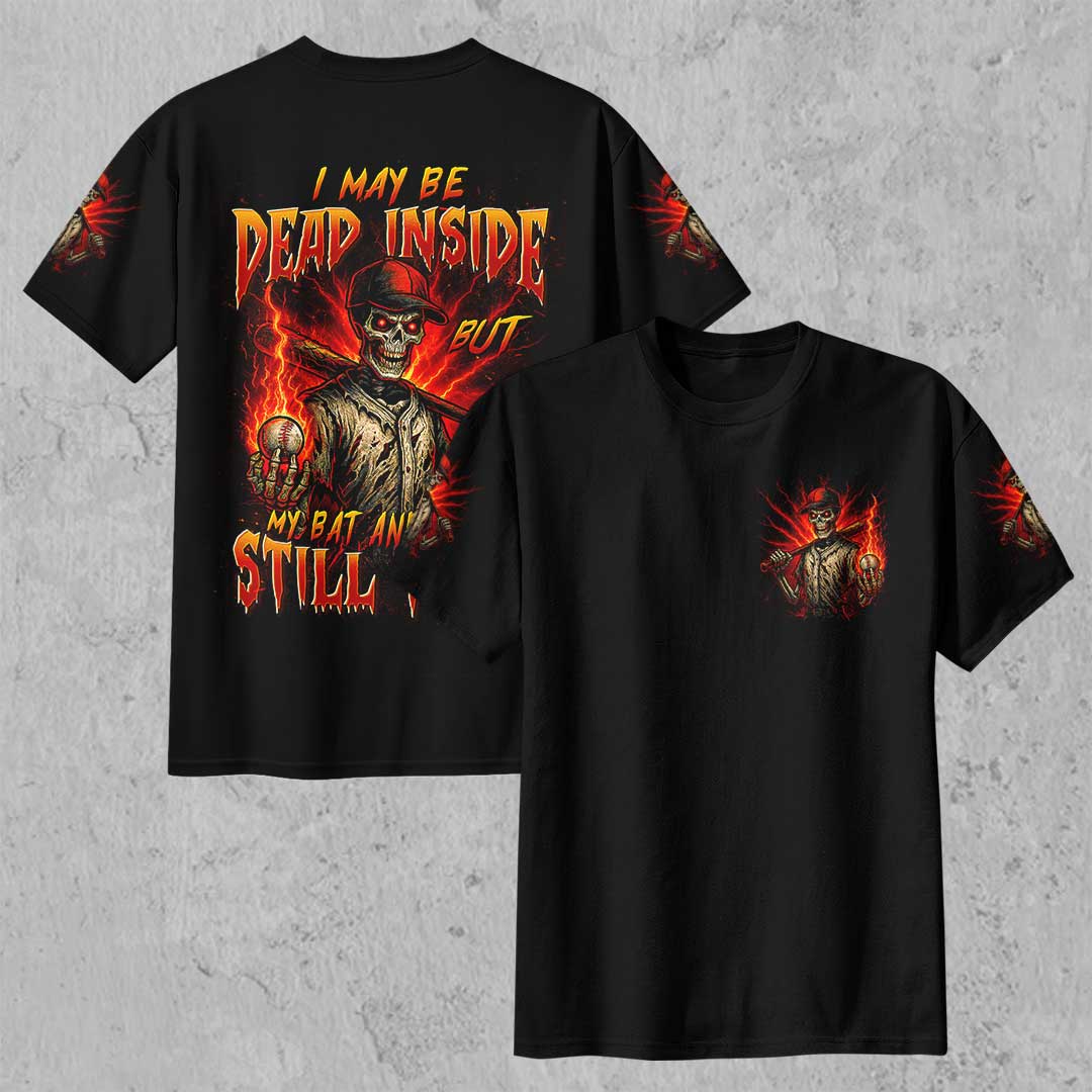 May Dead Inside But Bat and Balls Still Work All Over Print Skull Baseball T-Shirt