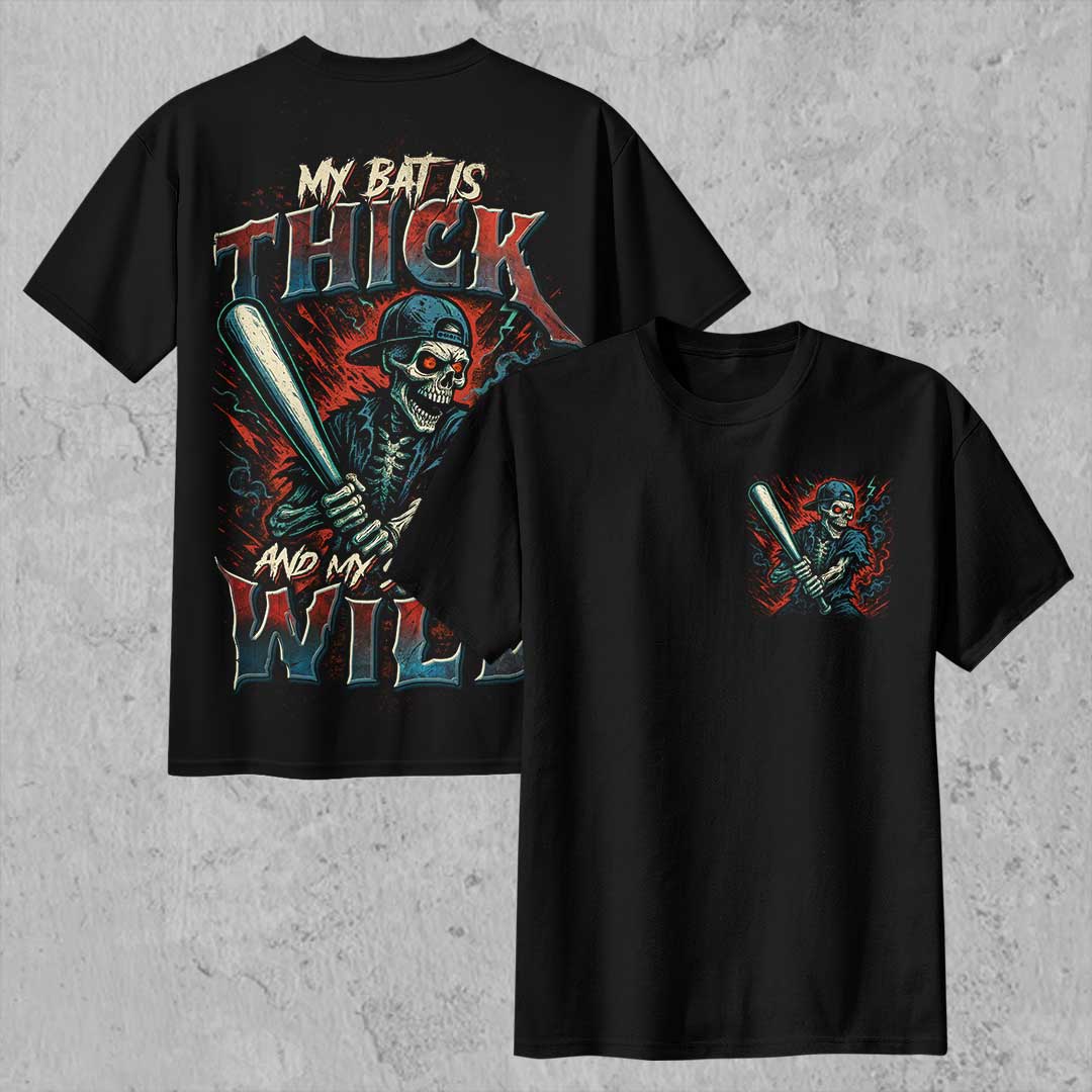 Thick Bat Wild Swing All Over Print Skull Baseball T-Shirt