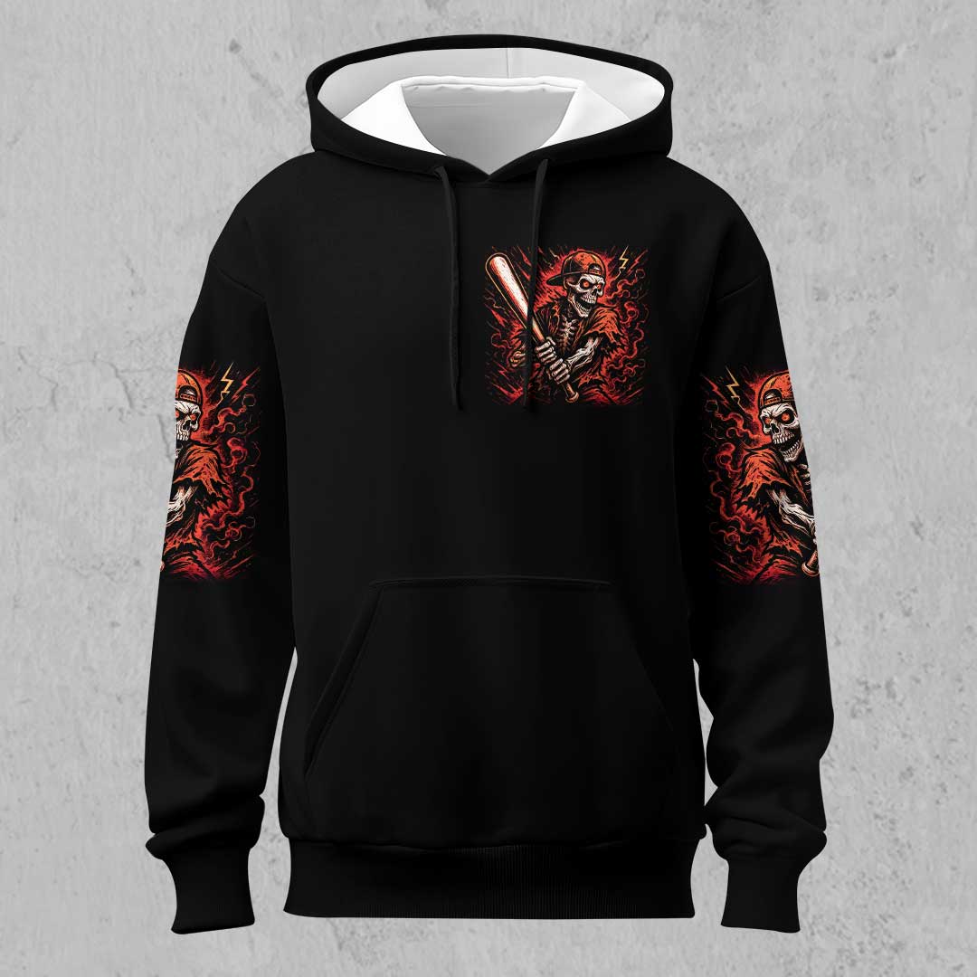 Thick Bat Wild Swing - Custom Black Skull Baseball Hoodie