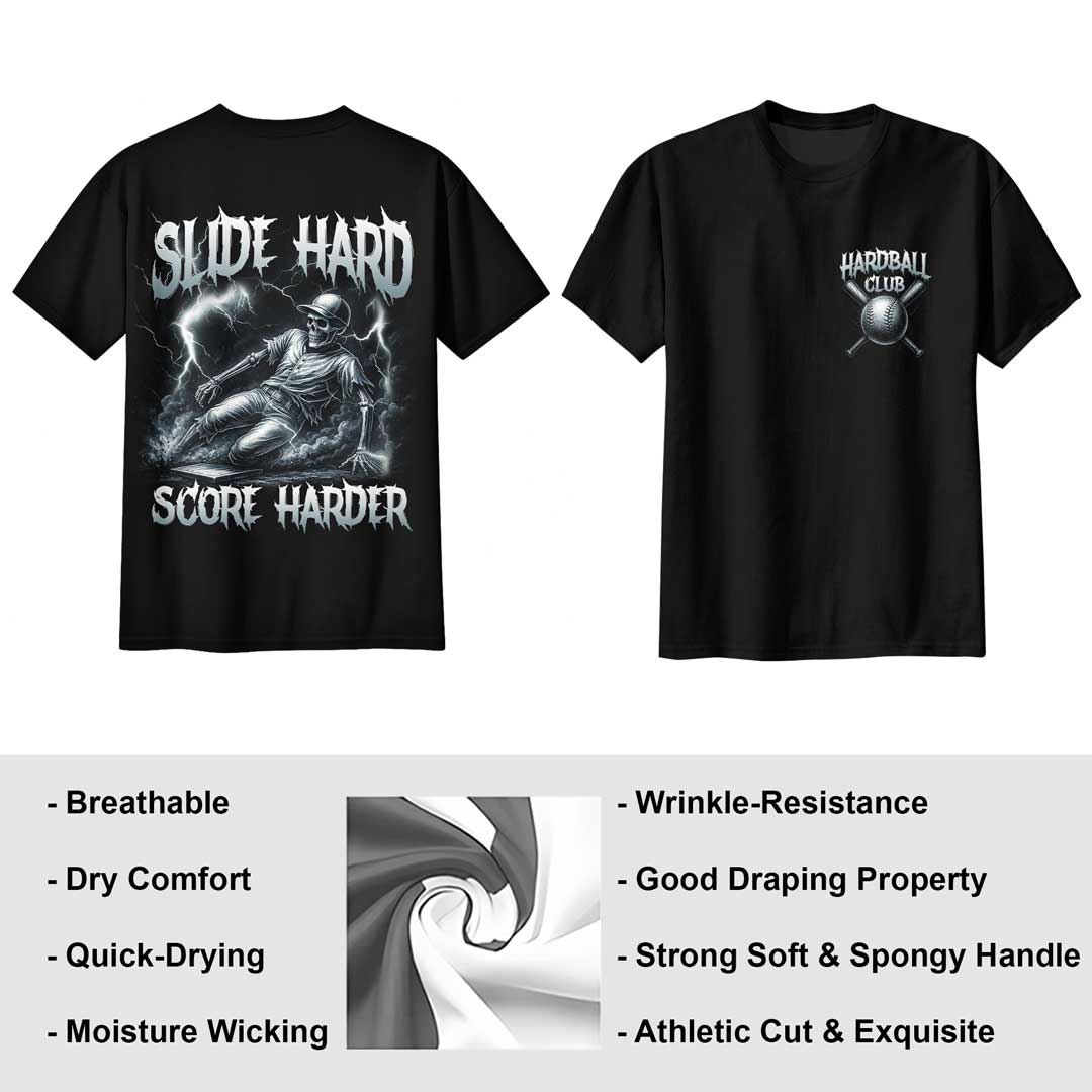 Slide Hard Score Harder All Over Print Skull Baseball T-Shirt