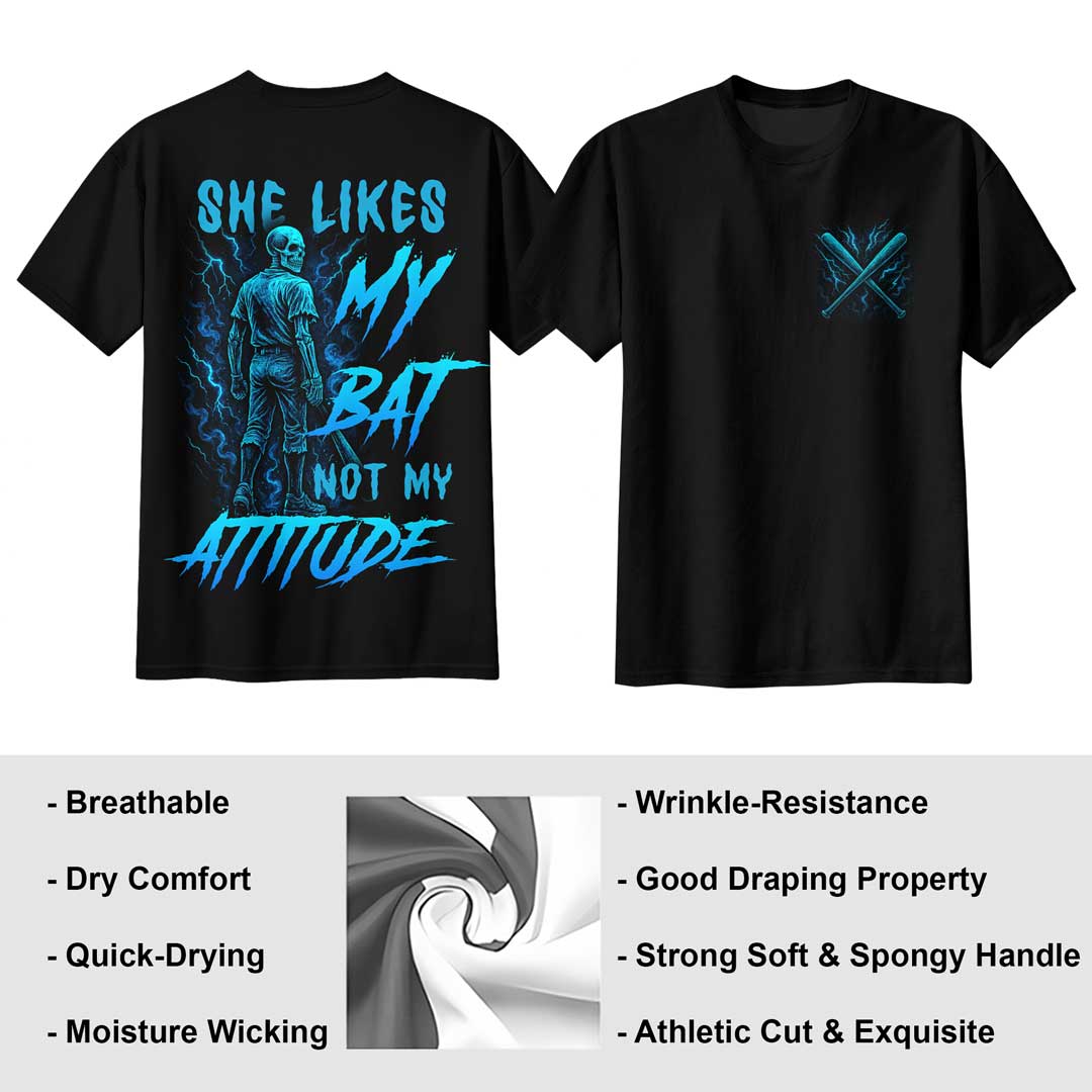She Likes My Bat Not My Attitude All Over Print Skull Baseball T-Shirt
