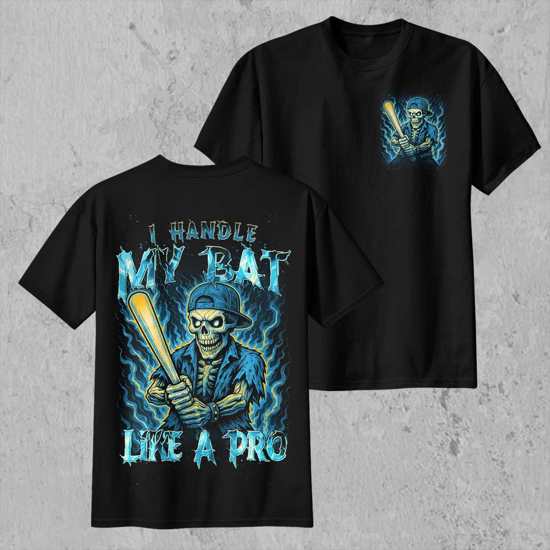 Handle My Bat Like A Pro All Over Print Skull Baseball T-Shirt