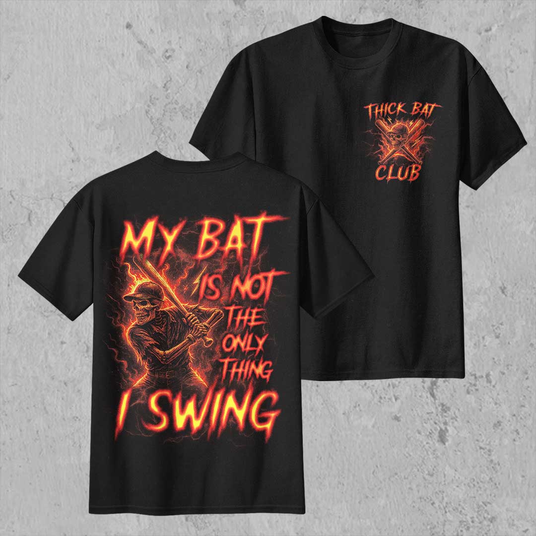 My Bat Is Not The Only Thing I Swing All Over Print Skull Baseball T-Shirt