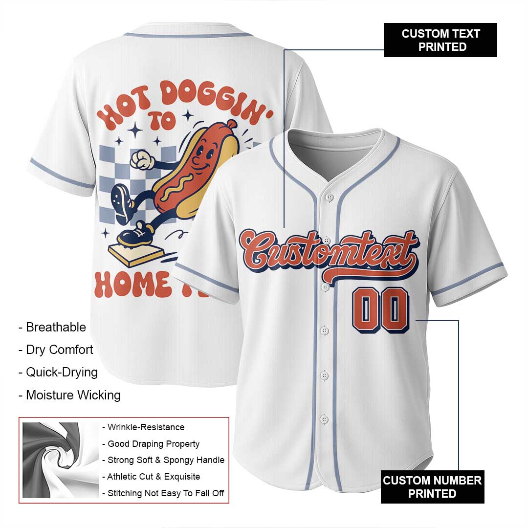 Hot Doggin' To Home Plate - Custom Groovy White Baseball Jersey