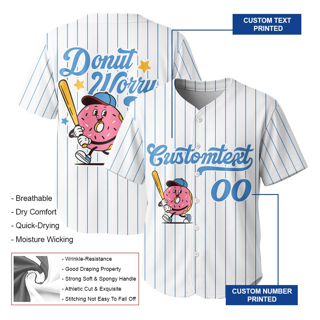 Donut Worry Just Swing - Custom Groovy White Baseball Jersey