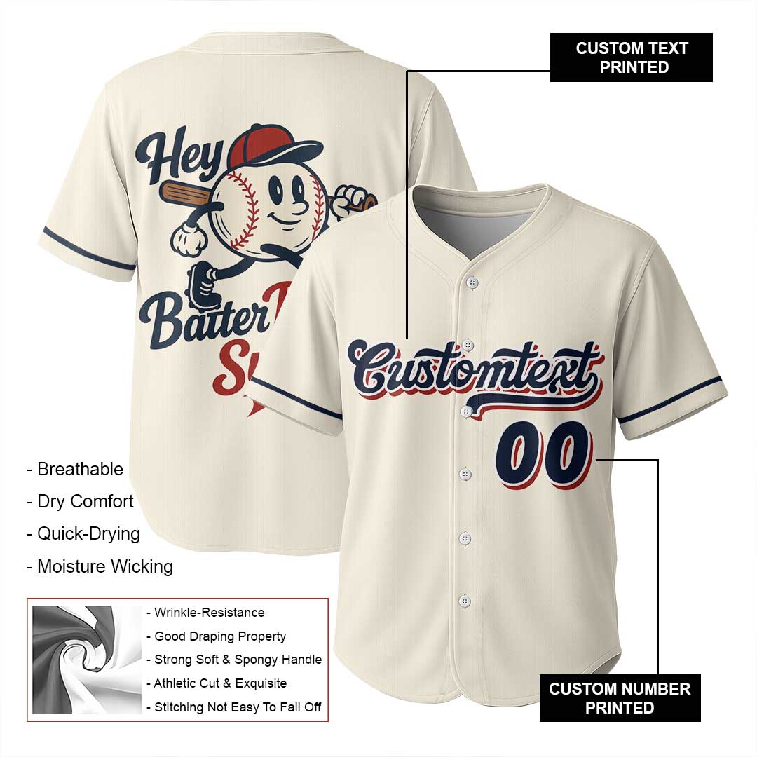 Hey Batter Batter Swing - Custom Groovy Cream Baseball Jersey