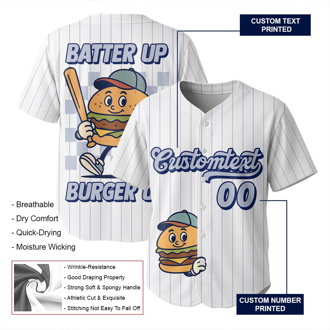 Batter Up Burger Up - Custom Groovy White Baseball Jersey