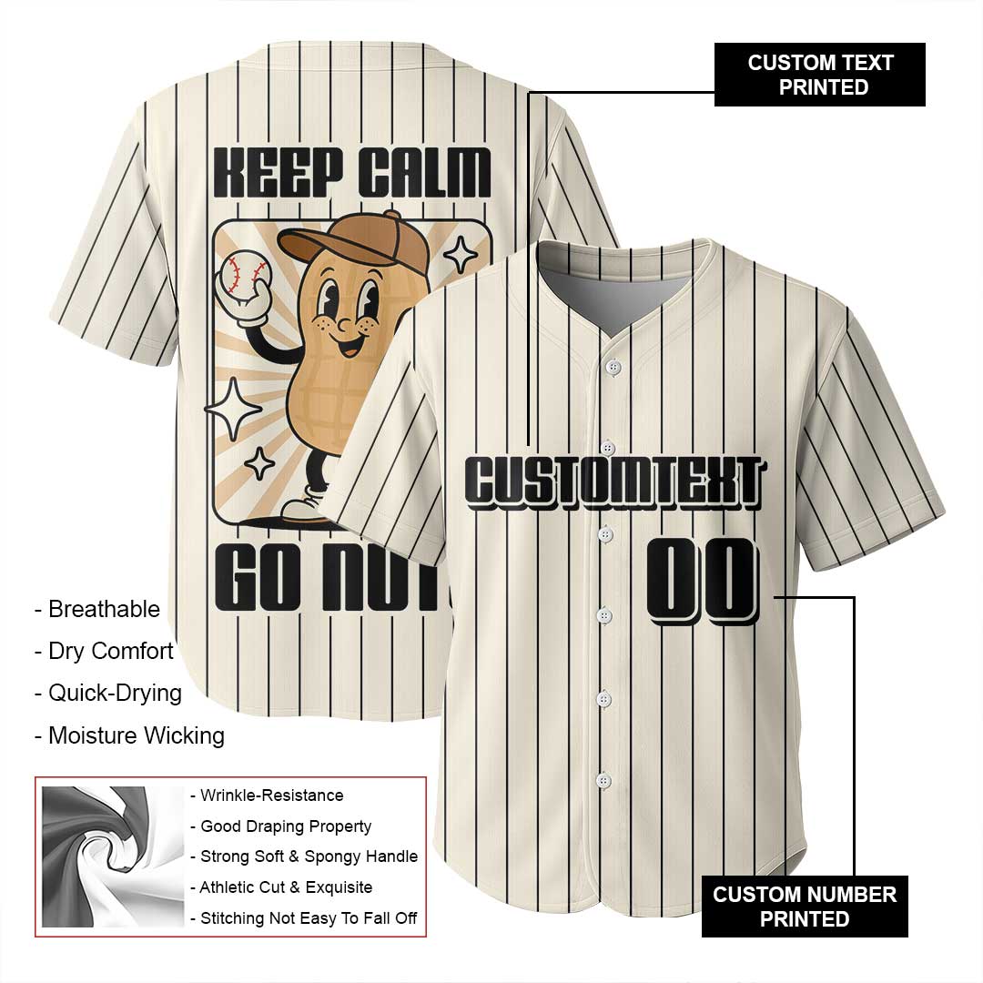 Keep Calm and Go Nuts - Custom Groovy Cream Baseball Jersey