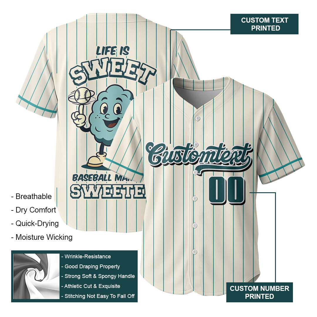 Life Is Sweet - Custom Groovy Cream Baseball Jersey
