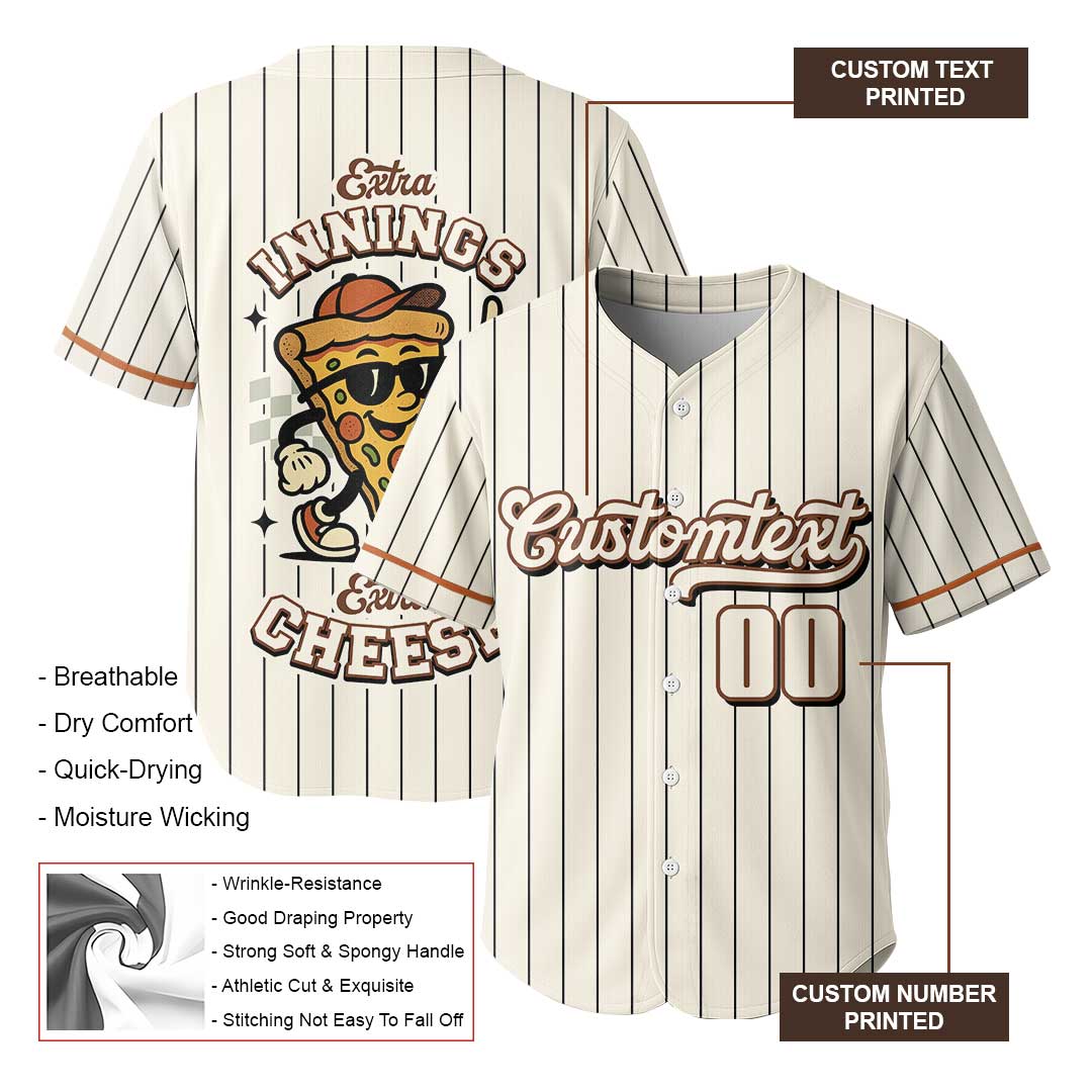 Extra Innings Extra Cheese - Custom Groovy Cream Baseball Jersey
